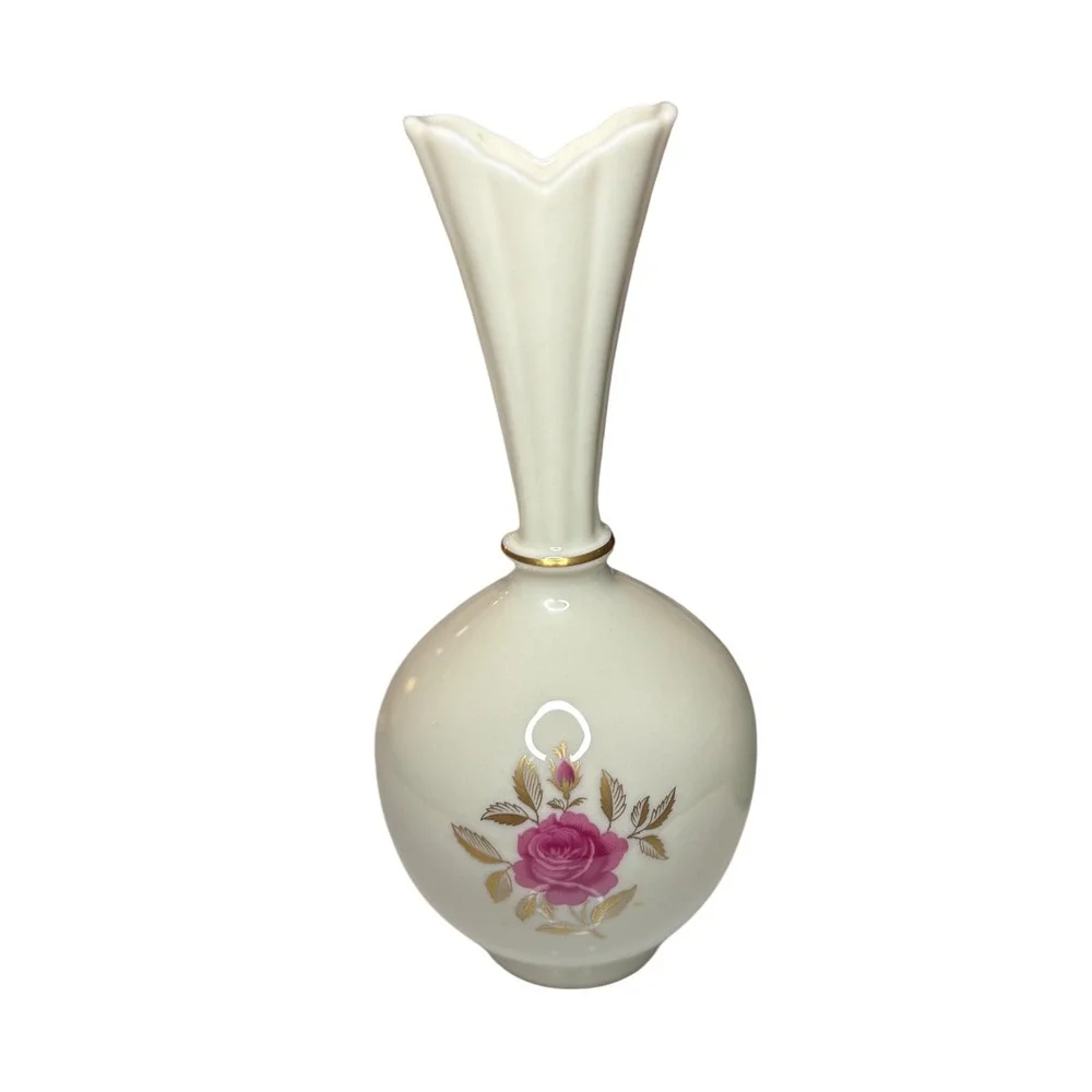 Vintage Lenox Bud Vase Pink Rose Gold Trim Porcelain USA Small Floral Vase